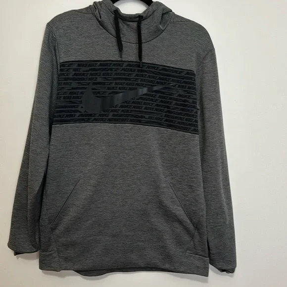 Nike Dri-Fit Space Dye Hoodie Sweatshirt Grey Black funnel neck medium fleece - Picture 2 of 8